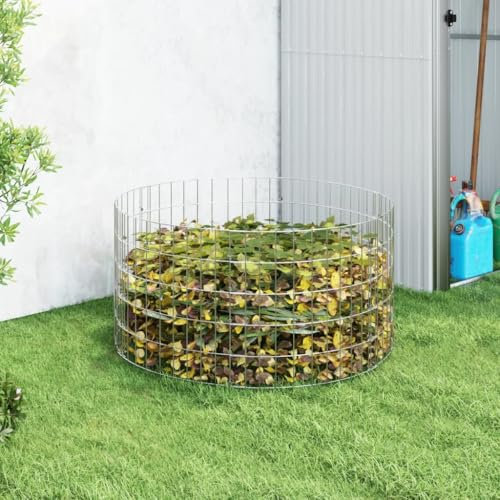 Compostiera da giardino, Ø100 x 50 cm, in acciaio zincato, compostaggio per casa e giardino, prato e giardino