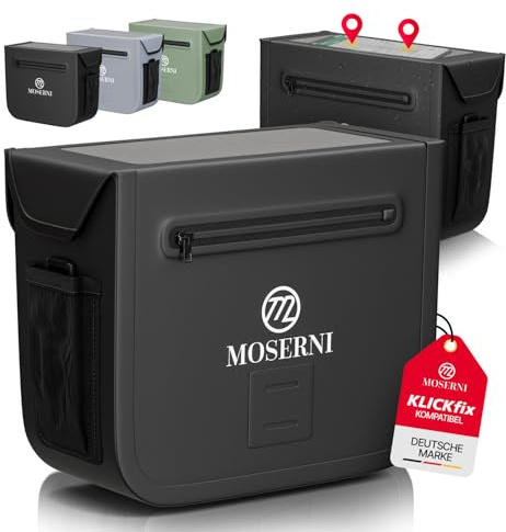 MOSERNI® x KLICKfix® wasserdichte Lenkertasche | 7L Volumen | Magnetverschluss | Touch-Handyfach | KLICKfix-kompatibel | für E-Bike, MTB & Citybike (Schwarz)