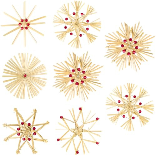 18 Stück Christbaumschmuck Strohsterne mit Perlen Anhänger,Strohsterne Klein Ø10 cm Rot Weihnachtsbaumschmuck Stroh Sterne Weihnachtsbaum Christbaumschmuck Natürlicher Anhänger Weihnachten