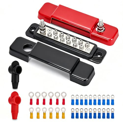Bloc de Distribution 12V-48V DC 150A avec Couvercle, 150A Bornier de Barre Omnibus avec 1/4(M6) Vis De Borne à 32 Anneaux, 12V Bornier Distribution D'alimentation pour Bateau Véhicule Voiture Marine