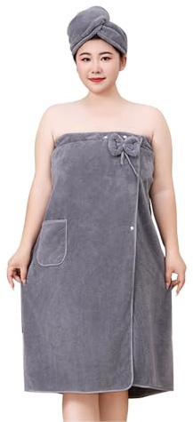 Juego de toalla grande para sauna para mujer, toalla de sauna, gorro de ducha, ajustable, toalla de sauna, toalla de ducha, toalla de baño para mujer, con botones de presión, albornoz para sauna