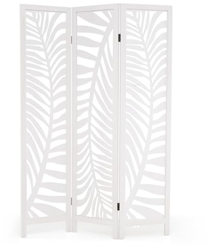 COSTWAY Paravent 170 x 121cm, Raumteiler aus Paulowniaholz, 3 teilige Trennwand klappbar, Raumtrenner freistehend mit Holzrahmen, Sichtschutz für Innen, Weiß