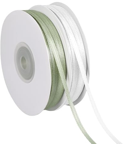 2 Rollen Satinband 3mm Weiß und Grün, Geschenkband und Schleifenband 91m Länge, Band und Spitzenband für Schleifenband Hochzeit, Geschenkschleife, Geschenkband Weihnachten, Dirndl Schnürung Band