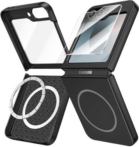 Doeshine för Samsung Galaxy Z Flip 7 FE/Z Flip 6 fodral magsäkert, ultratunt helkroppsskydd, inbyggt skärmskydd, tunn smal passform telefonfodral, lätt hudvänligt, hårt PC-fodral (svart)