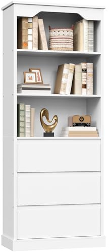 HOOBRO Bücherregal mit 3 großen Schubladen, Bücherschrank mit viel Platz, Büroregal Hochschrank, Standregal, Regal, Aufbewahrungsregal für Arbeitszimmer, Schlafzimmer, Wohnzimmer, Küche EWT33SJ01
