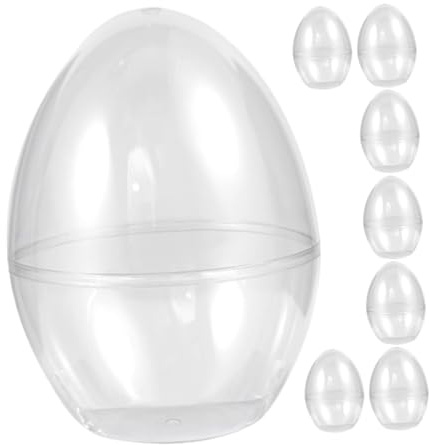PLAFOPE 8pcs Plastic Easter Egg Candy Boxes, Fillable Jumbo Egg-Shaped Party Containers with Flat Bottom for DIY Craft, Home Decoration and Spring Holiday Candy Storage