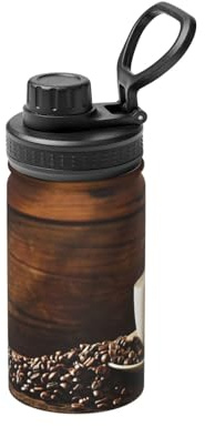 Tasse à café et grains de café - Bouteille d'eau isotherme à double paroi en acier inoxydable pour boissons chaudes et froides - 355 ml