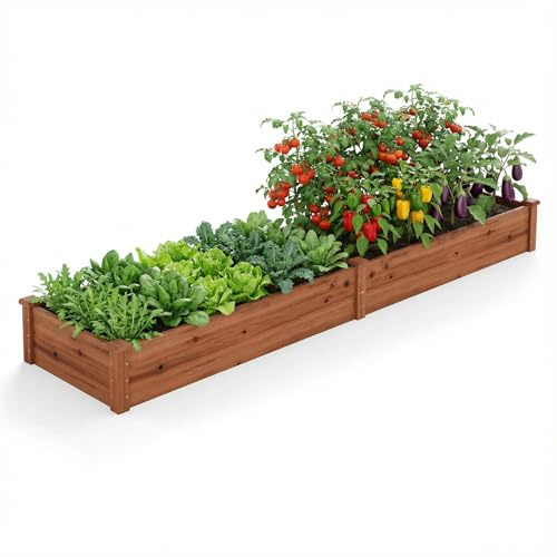 COSTWAY Fioriera da Esterno in Legno, Orto Rialzato da Esterno per Ortaggi, Fiori, Piante Aromatiche e Frutta, Aiuola per Cortile, Giardino e Prato, 240 x 60 x 25 cm (Marrone)