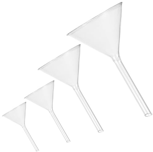 GOOHOCHY 4 Embudos de Vidrio Transparencia Clara para Observación de Líquidos, Embudos de Tubo Corto para Experimentos y Transferencia en Laboratorio