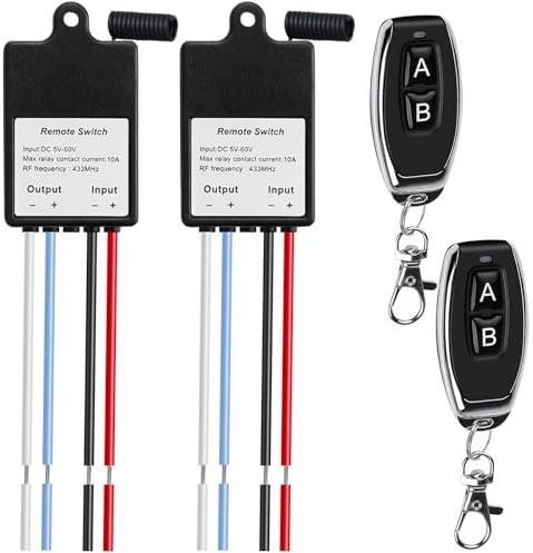2 interruptores inalámbricos con mando a distancia: enchufe inalámbrico compatible con un amplio rango de voltaje (5V/12V/24V CC), juego de mando a distancia inalámbrico, para motores y domótica.