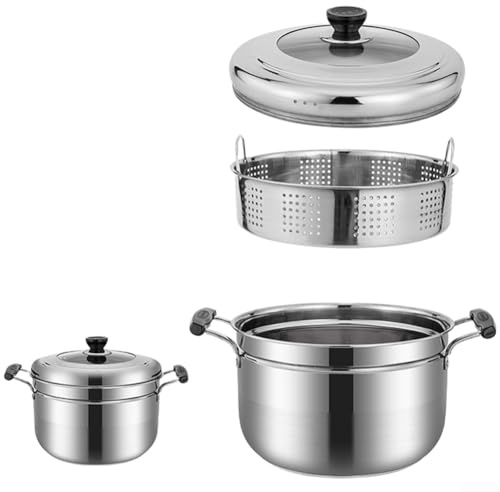 Stainless Steel Steamer with Built-In Basket and Clear Glass Cover Compatible with Gas and Electric Ranges