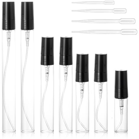 VONJUMA 7 Pcs Atomizador Perfume Voyage Mini Botellas De Spray Mini Botellas De Muestra De Perfume Con Pipetas De Transferencia, Botella De Perfume Recargable De Plástico Portátil De Viaje Atomizador