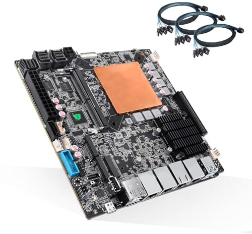 NAS Motherboard Mini ITX Ultra 5 155H, 10GbE+ Dual 5GbE+ 2.5GbE LAN, 12 SATA Ports, 2x M.2 NVMe Gen4, DDR5 32G RAM 1TB SSD, TF, Type-C, PCIe 4.0 x8, HD+DP+TypeC+eDP 4 Display, NAS Server/Storage 3SFF