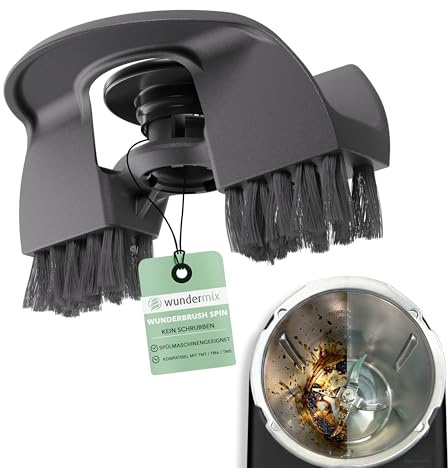 Wundermix WunderBrush® Spin Bürste für Thermomix TM7, TM6, TM5 | Mixtopf-Bürste gegen Fett, Teigreste und Eingebranntes, spülmaschinengeeignet, mit Klickverschluss, gründliche Reinigung