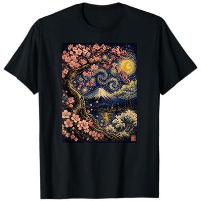 Cerisier en Fleurs japonaises Sakura Van Gogh Art Nuit étoilée T-Shirt
