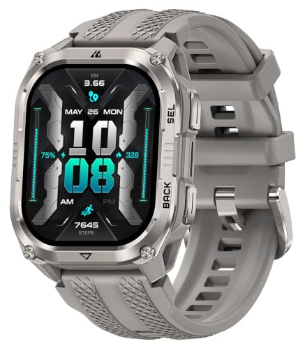KOSPET Pulse 2 smartwatch män och kvinnor, 1,96 tum smartklocka bluetooth-samtal, 5 ATM vattentät fitness-tracker med LED-ficklampa och walkie-talkie för iOS Android silver