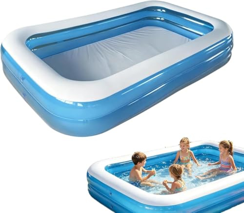 Piscine Gonflable Rectangulaire, PVC Épais Résistant, Double Couche Piscine Enfant Rectangulaire pour Enfants et Adultes, Grande Piscine Familiale pour Balcon ou Intérieur, Jardin (260x170x50cm)