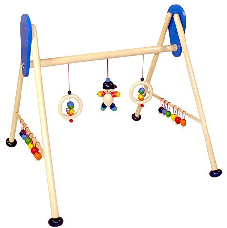Hess Holzspielzeug 13328 - Spielgerät aus Holz, Serie Joe, für Babys, handgefertigter Spielbogen mit farbenfrohen Figuren und Rasseln, ca. 62 x 57 x 55 cm