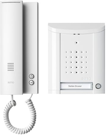 Ritto Türsprechanlage, Entravox, 1841170 | Komplettset für 1-Familienhaus, Gegensprechanlage mit Beleuchtung und Klingeltaste, weiss/weiss