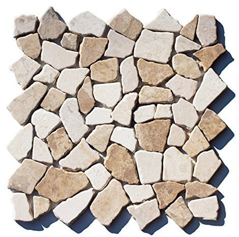 M-1-022 - 1 m² = 11 Fliesen - Marmor Bruchstein Mosaikfliesen Mocca White Naturstein Badezimmer Stein-Mosaik Fliesen Lager Verkauf Herne NRW