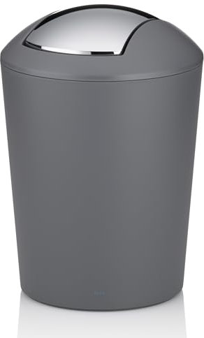 kela bidone per cosmetici grigio 1,7l, mini bidone per rifiuti da bagno con coperchio basculante, plastica, MARTA, piccolo bidone per rifiuti da tavolo grigio opaco