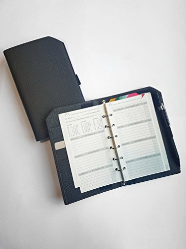 HelfRecht Terminplaner Ringbuch Classic aus Leder/Wochenplaner/Terminplaner/Terminkalender bis Dez. 2024 - Granitgrau - 17-mm Ringmechanik