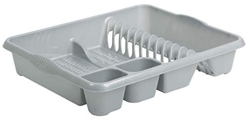 Plastic Dish Drainer Plate Cutlery Tray Rack Plastic Kitchen Sink Holder Stand (Silver/Grey, Large)