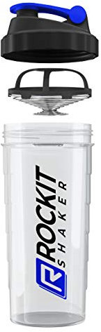 ROCKITZ Protein Shaker | garantiert auslaufsicher | patentiertes Mischsystem | Shaker Proteinpulver - Eiweiß Shaker | Made in Germany | Fitness Trinkflasche | BPA frei (Transparent | Blau, 900ml)