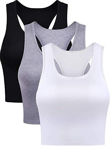 3 Tops Cortos de Mujer Camisetas sin Mangas Cortas Básicas de Entrenamiento Camiseta de Espalda Cruzada de Gimnasio Deportes