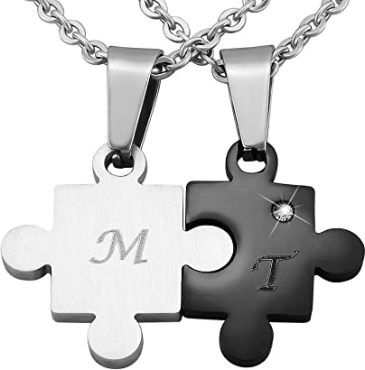 Hanessa Personalisierte Kette mit Gravur Edelstahl 50 cm mit Anhänger Herz Puzzle - Personalisierte Halskette für Freundin oder Freund - Personalisierter Schmuck Freundschaft