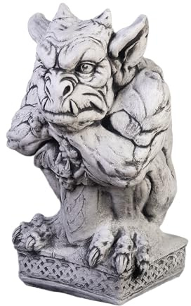 gartendekoparadies.de Gargoyle mit Schwert, Steinfigur, H. 39 cm, 19 kg, Grau, frostsicher aus Steinguss für Außenbereich