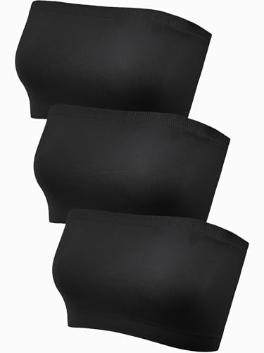 Axelbandslös bandeau-bh för kvinnor, sömlös, stretchig, inte vadderad, bandeau-bh, flerfärgad, 3 stycken