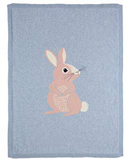 Baby Strickdecke mit Hasenmotiv, 70 x 90 cm, Blau