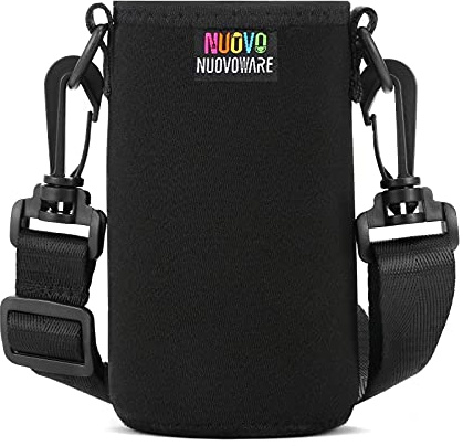 Nuovoware Water Bottle Carrier, Premium Neoprene Portable Insulated Water Bottle Holder Bag 500ml with Adjustable Shoulder Strap Fit Stainless Steel & Plastic Bottles, Small Size, Black