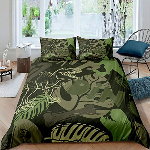 Homemissing Jurassic Dinosaur Comforter Cover T-Rex Bones Bedding Set Prehistoric Jungle Animals Duvet Cover for Kids Boys Girls Cute Cartoon Dino Bedding & Linen Single
