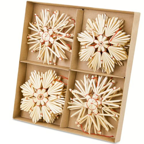 Lot de 16 Étoiles en Paille pour Sapin de Noël - Diamètre : 10 cm - Pendentif Rétro - Décoration d'Arbre de Noël