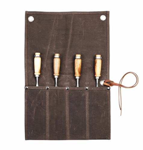 Waxed Canvas Wrench/Tool Roll Pouch with 4 Pockets, Multi-Purpose Tool Roll Up Bag