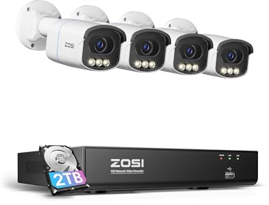 ZOSI 4K Ultra HD PoE CCTV Camera System with True Clarity Color Night Vision, 8 Port 16CH 4K NVR and 4pcs 8MP Aurora Lux C186A Outdoor PoE Cameras, Human Vehicle Detection, Light&Siren, 2-Way Audio
