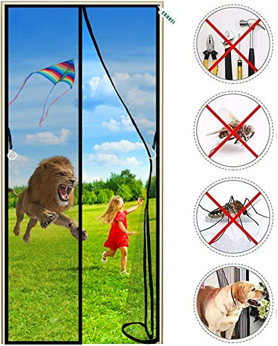 CGUOZI Fly Insect Screen Door Magnetic, Mesh Retractable Door Curtain Fits Door Up to 75 x 215 cm - Keeps Mosquitoes Insects Bugs Out Black