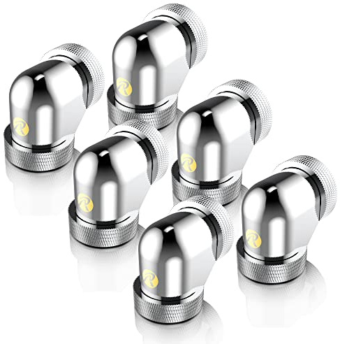 RAIJINTEK PELIAS Silber - D140906 G1/4 14mm OD 90° Messing Hartrohr-Anschlüsse für PC-Wasserkühlung, Silber, 6 Stück