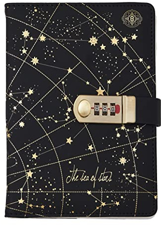 NectaRoy A5 Travel Journal with Lock(the Sea of Star), PU Leather Password Notebook, Lockable Diary Planner Agenda for Office School Supplies Student Stationery Birthday Gift, 215x145mm