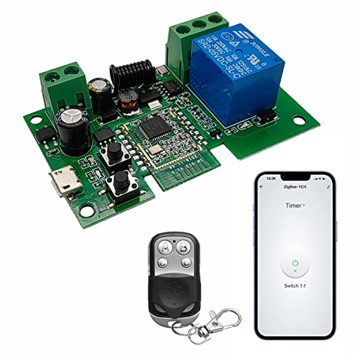 Newgoal Tuya Zigbee Módulo de relé inteligente de 1 canal USB5V 7-32V Micro interruptor con interruptor de luz de control remoto RF de 433MHz Compatible con Alexa Google Home (requiere ZigBee Hub)