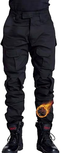 TRGPSG Men's Fleece Lined Tactical Pants Waterproof Hiking Pants Snow Ski Winter Outdoor Snowboard Warm Cargo Work Pants with Multi Pockets JRG3 Black 32