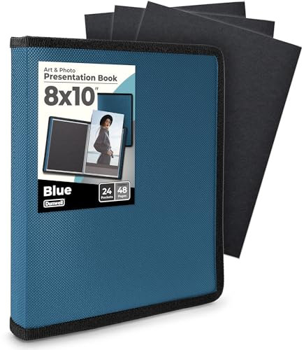 Dunwell Fotoalbum 20,3 x 25,4 cm (blau) mit schwarzem Montagepapier, 8 x 10 Foto- und Kunst-Portfolio-Präsentationsbuch, 24 transparente Hüllen, jeweils 48 Seiten, professionelles Fotografiebuch für