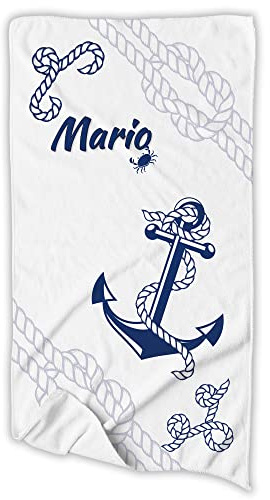 Unikatolo Handtuch Anker weiß mit Name personalisiert 50 x 100 cm | Badetuch maritim | Geschenkidee Geburtstag | Segelurlaub Reisegutschein | Kreuzfahrt Hausboot Urlaub Geschenk