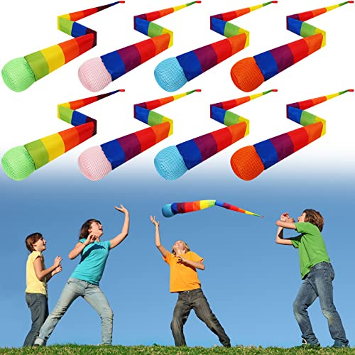 Leyndo 8 Pcs 26 Inch Throw and Catch Balls with Rainbow Tail, Fun Colorful Sports Comet Balls Playground Toys for School Classroom Beach Outdoor Camping Healthy and Fun Games (Multi Color)