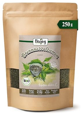 Biojoy Semillas de ortiga BIO, secas, enteras, 250 g | Ortiga, ideal para infusión, cocinar o plantar, Urtica dioica L.