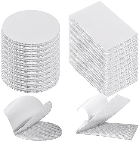 40 Stück Klettband Selbstklebend Extra Stark, Doppelseitig Klettverschluss Selbstklebend, Weiss Klettband, Klett für Wände, Boden, Tür, Kunststoffe, Gläser（Runden und Rechteck）