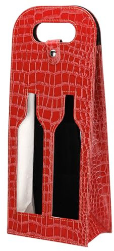 PATIKIL 2 Bottle Wine Gift Bag, Wine Bag Reusable Leather Wine Tote Carrier for Wine Bottles Portable Champagne Gift Bags for Picnic Party Wedding, Red-2