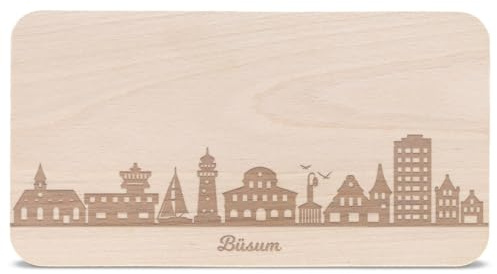 GRAVURZEILE Frühstücksbrettchen mit Gravur - Skyline Büsum - Holz Schneidebrett Vesperbrett Brotzeitbrett - Geschenk für Stadtverliebte - Ideal auch als Souvenir